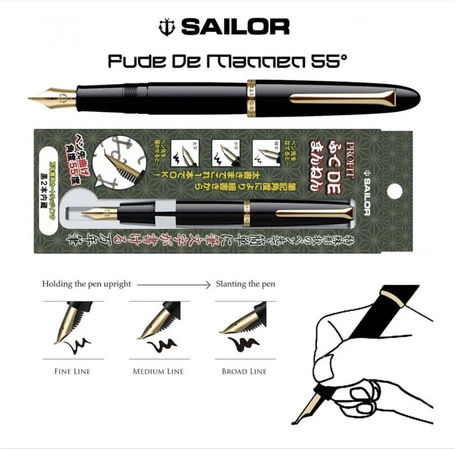 Sailor 1911 Fude de Mannen Brush Style Pen 55 Degree Stainless Steel Gold Plating Nib