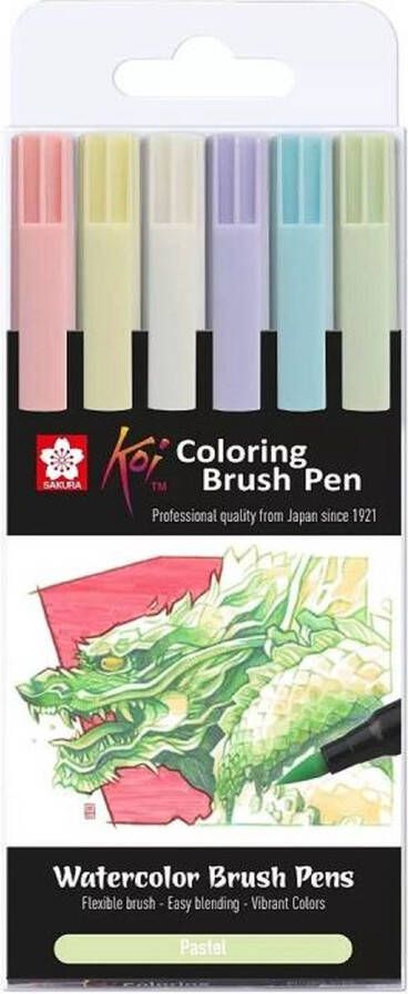 Sakura Koi Colouring Brush Pen Set Pastel 6 stuks