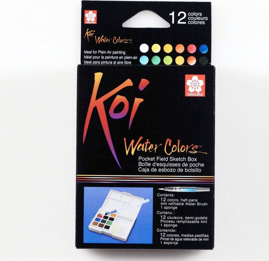 Sakura Koi Water Colors pocketbox 12 aquarel napjes met Koi Water Brush