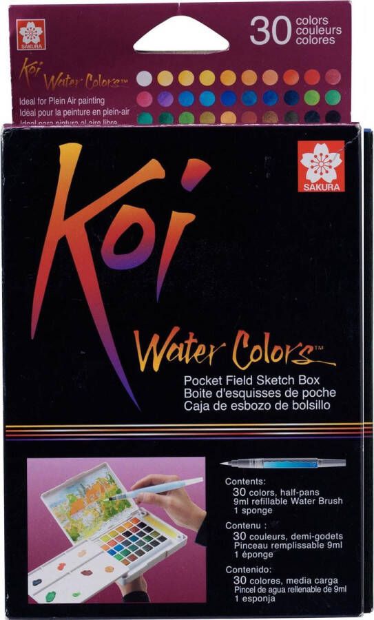 Sakura Koi Water Colors pocketbox 30 aquarel napjes met Koi Water Brush