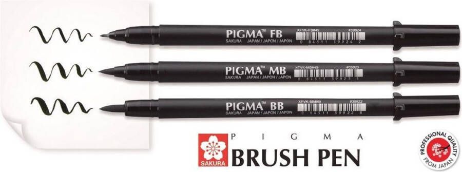 OfficeTown Sakura Pigma Brush Pen zwart 3 diktes