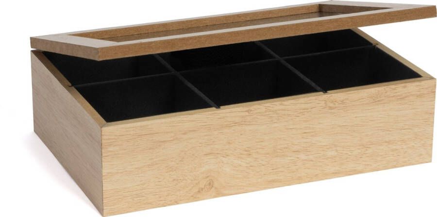 Sakura Tea Theedoos Hout 6-vaks met Fluweel 24 x 16 cm