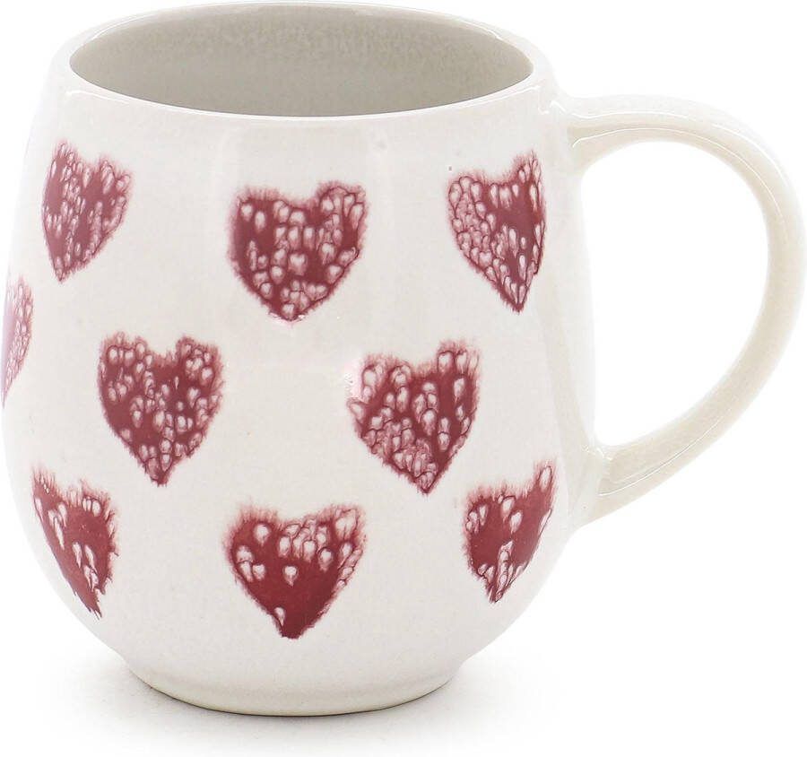 Salt&pepper Mok beker 35cl rond Valentijnsdag voor vrouwen wit met rode harten handgeschilderd