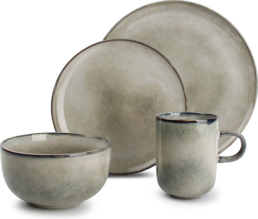 Salt & Pepper Serviesset Meridian Groen Blauw 16-delig 4 personen 4 dinerborden 4 ontbijtborden 4 kommen en 4 kopjes