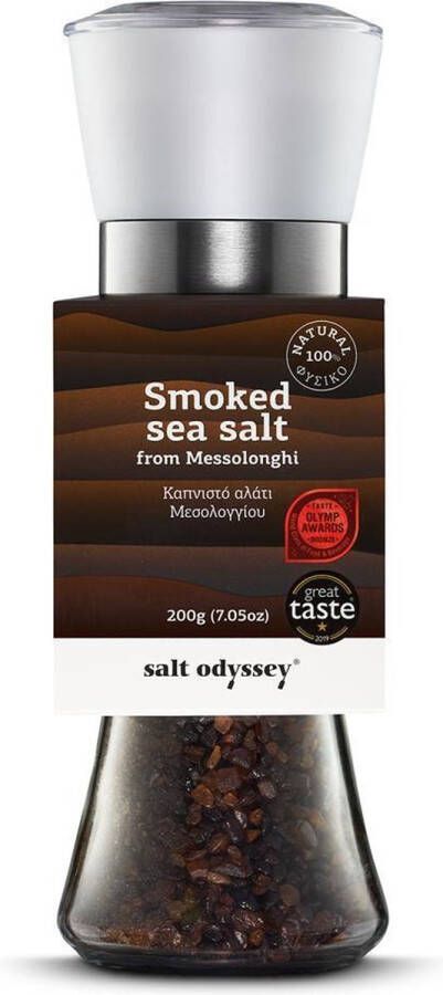 Salt Odyssey Grieks Zeezout Gerookt molen Navulbaar Puur Natuurlijk Odyssey 200g
