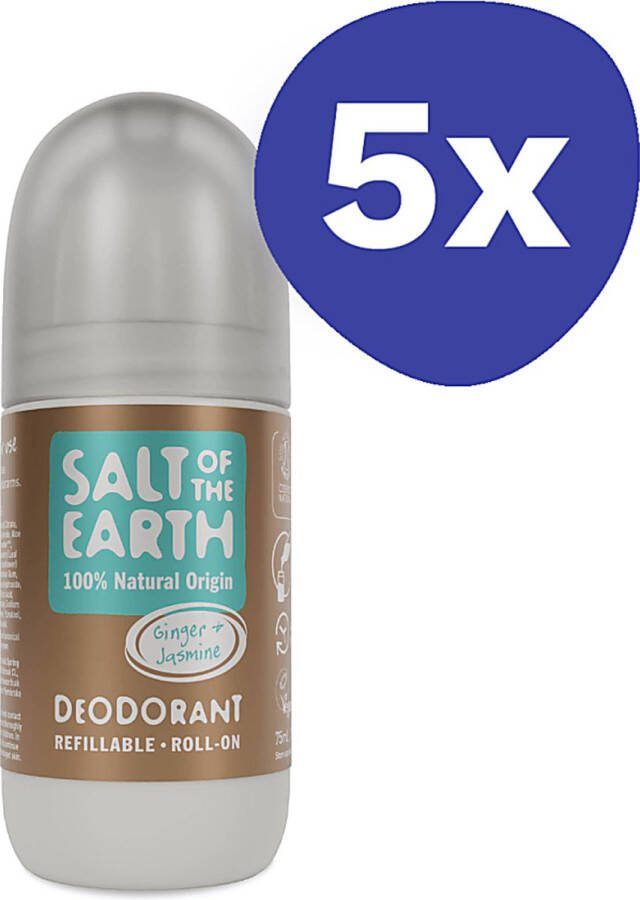 Salt of the Earth Hervulbare Roll-on Deodorant Gember & Jasmijn (5x 75ml)