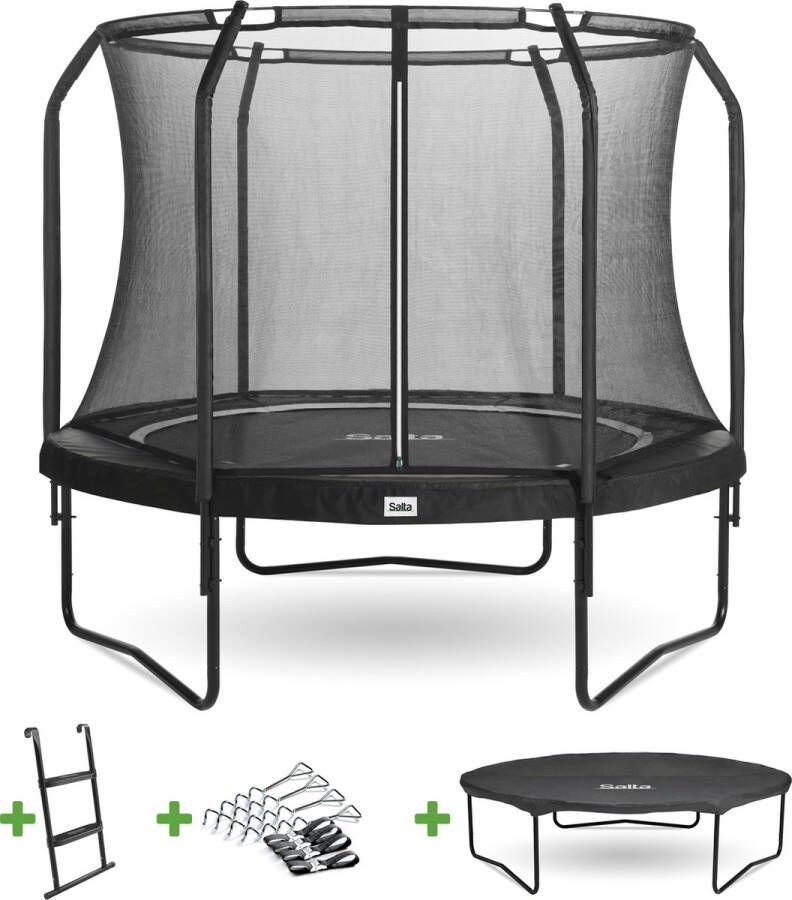 Salta Premium Black Edition Trampoline Inclusief veiligheidsnet ladder afdekhoes en verankeringsset ø 305 cm Rond Zwart