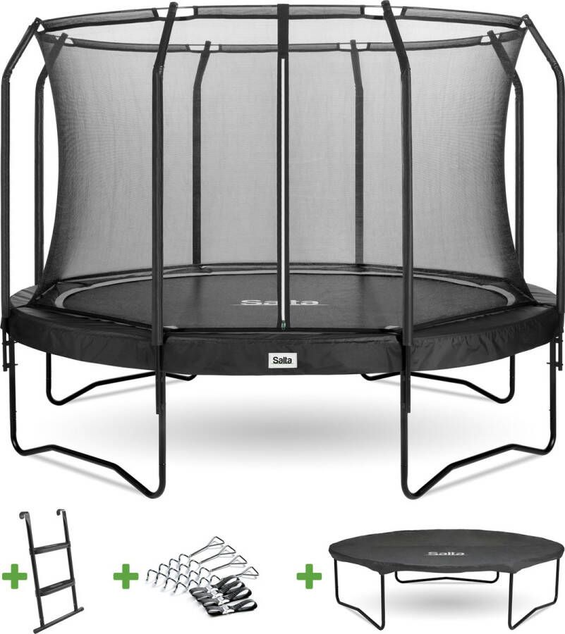 Salta Premium Black Edition Trampoline Inclusief veiligheidsnet ladder afdekhoes en verankeringsset ø 366 cm Zwart
