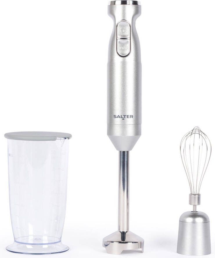 Salter Aspen Blend & Whk Pro – 2 in 1 mixer voor voedingsmiddelen Immersion Stick Blender elektrische bakgarde voedselhakmolen roestvrijstalen mes variabele snelheidsinstellingen beker van 700 ml 1000 W zilver