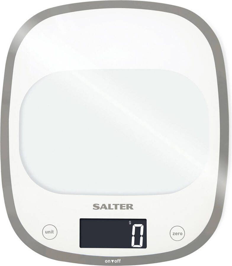 Salter Curve Precisie Keukenweegschaal Weegschaal Keuken Digitaal tot 5 kg Tarra Functie Inclusief Batterijen Glas Wit