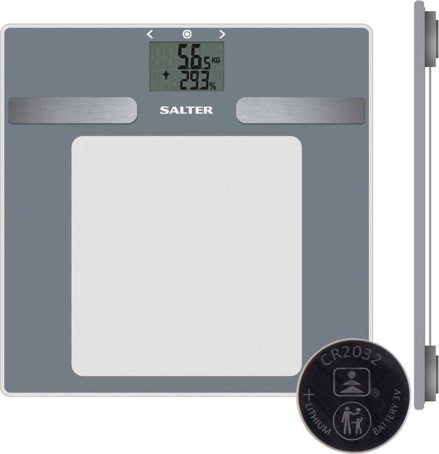Salter Dashboard Glass Analyser Badkamer weegschaal meten Muscle Mass & BMI zilver