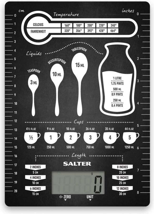 Salter Digital Kitchen Scale max. capaciteit 5 kg ontwerp voor ultraplatte glazen platformconversies
