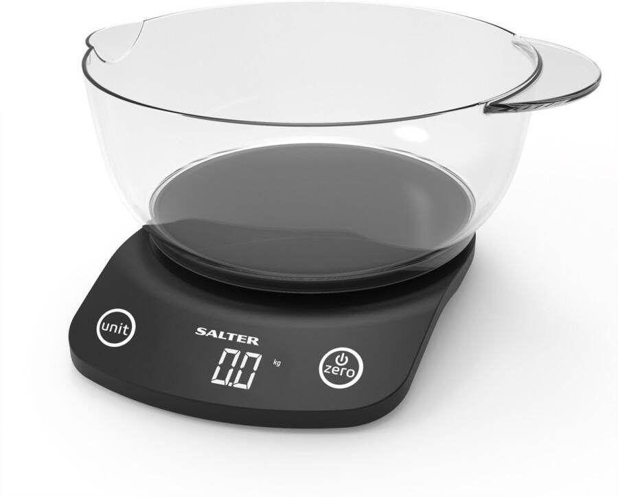 Salter Digitale Keukenweegschaal – 1 8L Kom – Schenklip – Koken Bakken – Zwart