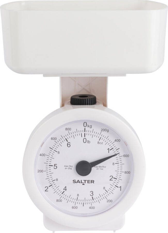 Salter Mechanical Kitchen Food Scale White 3 kg capaciteit geen batterijen nodig