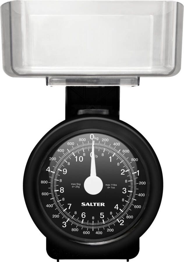 Salter Mechanical Kitchen Scale Compact gemakkelijk te lezen geen batterijen nodig zwart
