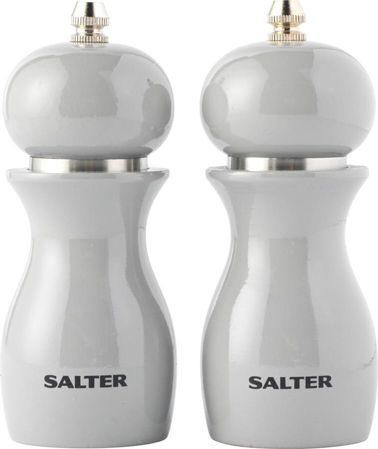 Salter Salt Pepper Mills verstelbare keramische molen Handmatige hoogglanzend grijs