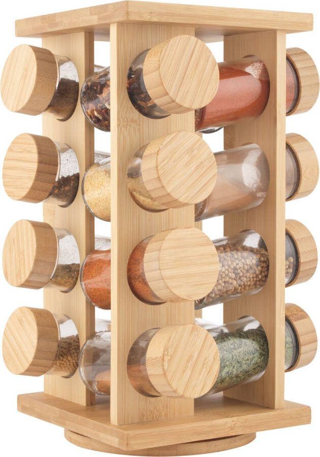 Salter Spice Rack Bamboo Rotating 16 jars Inclusief Seasoning Storage met schroefdak