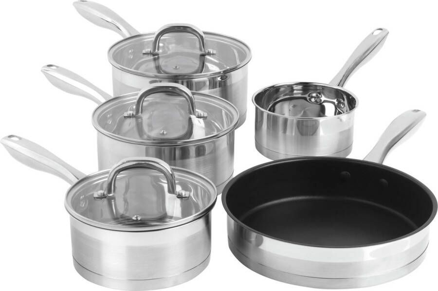 Salter Timeless 5-delige pannenset -16 18 20 cm Steelpannen Melkpan En 24cm Koekenpan