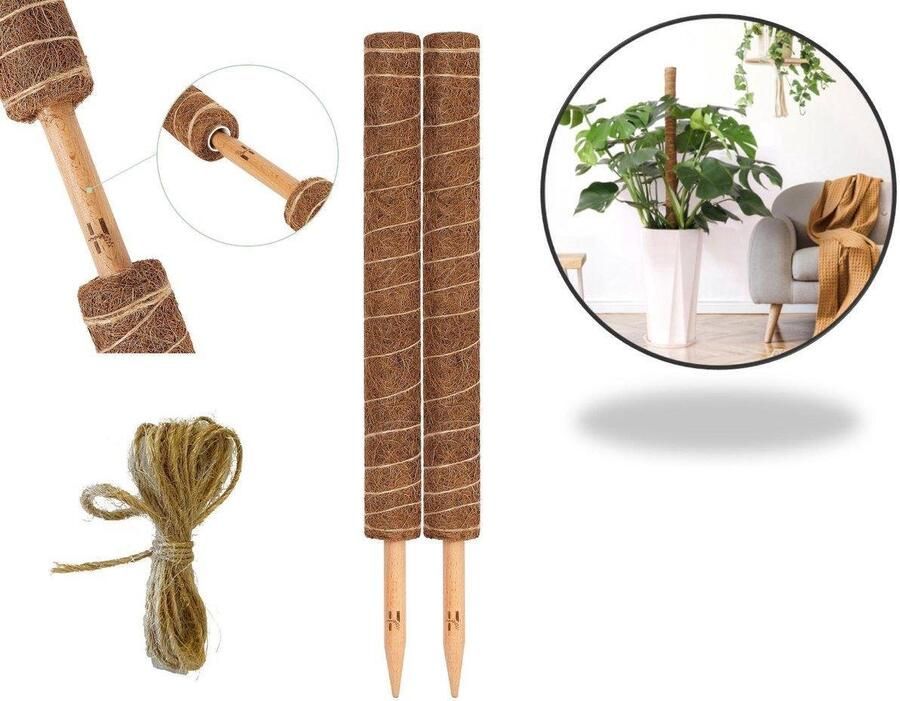 SAMA™ Mosstok 2x 40 cm mosstok voor planten – Mosstok 40cm Geschikt Kamerplanten zoals Monstera Philodendron Epipremnum Pothos etc Plantenstok – Kamerplant Verlengbaar tot 80 CM