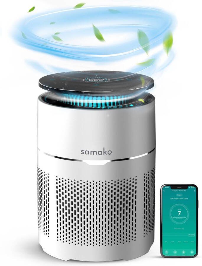 Samako Airflow Pro Luchtreiniger Hepa 13 pro filter Hooikoorts huisdier allergieën huisstofmijt Luchtkwaliteitsindicator Air purifier- Nederlandse app Slaapstand