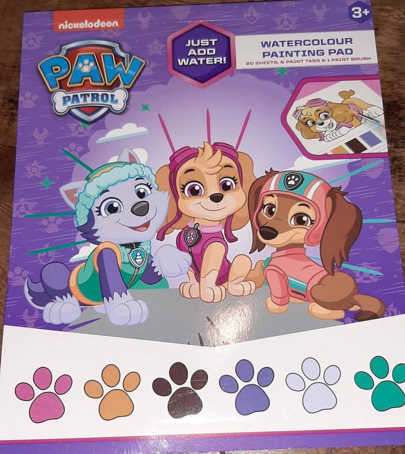 Sambro Paw Patrol watercolour painting pad waterverf kleurboek paars waterverfboek nickelodeon 20 blz + verf + kwast