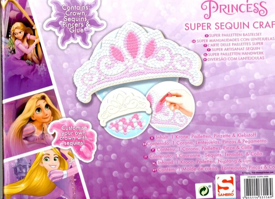 Sambro Disney Princess Maak je Eigen Prinsessenkroon – 25x30x4cm Knutselpakket voor Kinderen Kronen Maken Gekleurde Steentjes Plakken