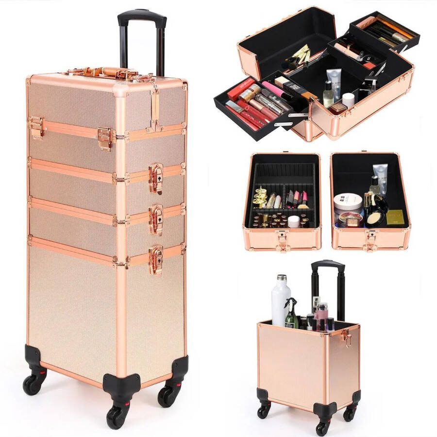 Samger Make-up Trolley cosmetische trolley 4 in 1 Cosmetische Case Professionele Make-up Train Case Trolley Make-up Case Trolley