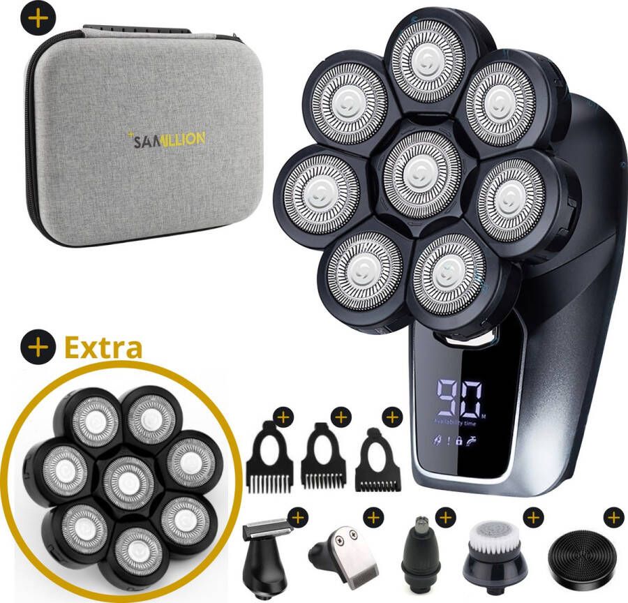 Samillion 6-in-1 Scheerapparaat Mannen Scheerapparaat met Trimmer Skull Shaver Gezicht en Hoofd Trimmer Inclusief 10 Opzetstukken Scheerapparaten Plus Extra Scheerkop T.W.V. 23 95 & Luxe Reistas