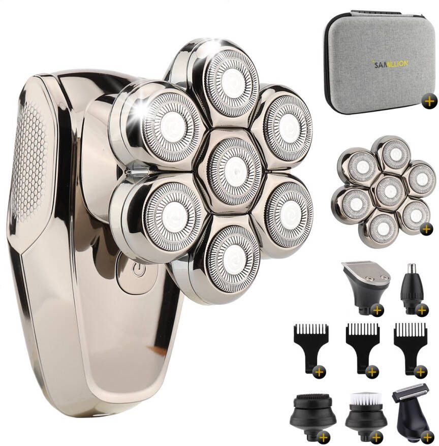 Samillion 6-in-1 Scheerapparaat Mannen Scheerapparaat met Trimmer Skull Shaver Gezicht en Hoofd Trimmer Inclusief 10 Opzetstukken Scheerapparaten Plus Extra Scheerkop T.W.V. 23 95 & Luxe Reistas