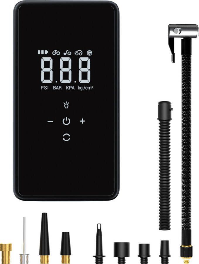 Samillion 9-in-1 Draagbare Compressor Bandenpomp Luchtcompressor Compressor Oplaadbaar Fiets Tot Auto Elektrische Fietspomp Zaklamp en Powerbankfunctie Inclusief 9 opzetstukken 6000 mAh Batterij Sterkste Op De Markt!