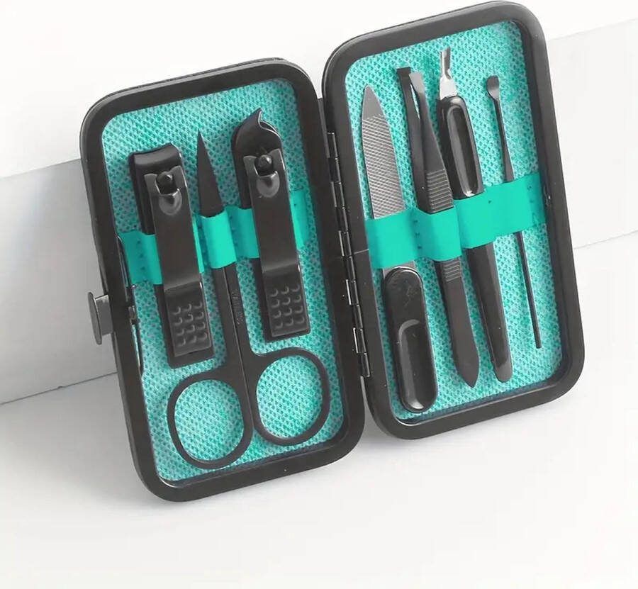 SamuraiSelects Luxe Blauwe 7-in-1 Manicure Set Nagelknipper Schuine Nagelknipper Wenkbrauwtrimmer Dode Huidvork Pincet Comfortabele Oorpincet Voor Mannen en Vrouwen