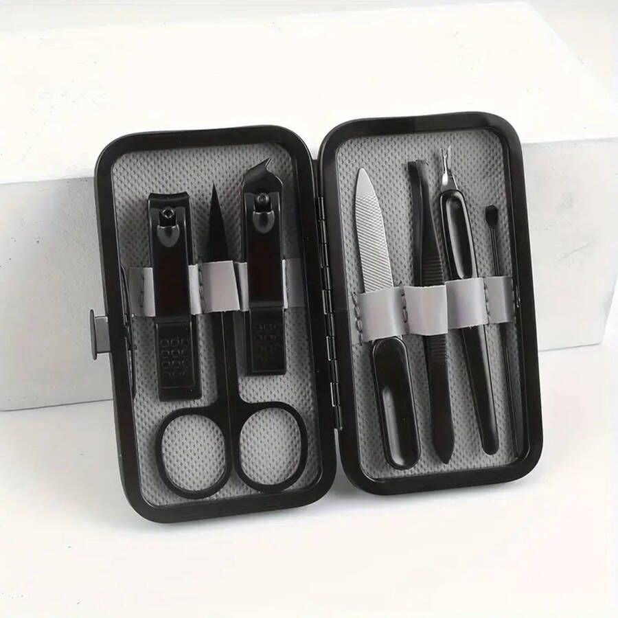 SamuraiSelects Luxe Grijze 7-in-1 Manicure Set Nagelknipper Schuine Nagelknipper Wenkbrauwtrimmer Dode Huidvork Pincet Comfortabele Oorpincet Voor Mannen en Vrouwen