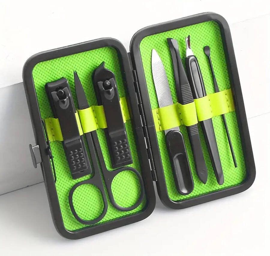 SamuraiSelects Luxe Groene 7-in-1 Manicure Set Nagelknipper Schuine Nagelknipper Wenkbrauwtrimmer Dode Huidvork Pincet Comfortabele Oorpincet Voor Mannen en Vrouwen
