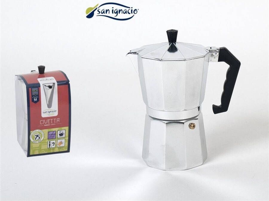 San Ignacio Zilveren percolator voor 3 kopjes koffie 14 5 cm 150 ml Koffiezetapparaat Koffiemaker