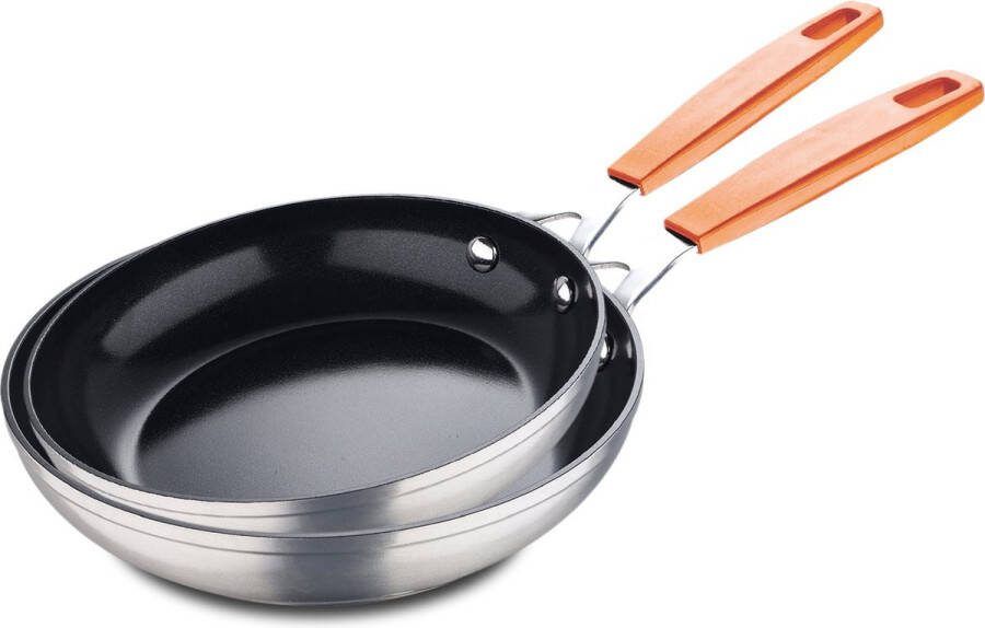San Ignacio grillpan en wok set gesmeed aluminium dubbel gecoat siliconen handvat keukenaccessoires voor alle kookplaten Compact