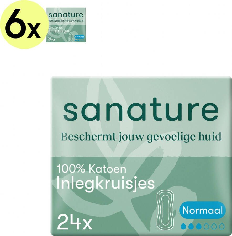 Sanature 100% katoenen Inlegkruisjes Normaal 6 x 24 stuks Natuurlijk & voor de gevoelige huid Ideaal om mee te nemen