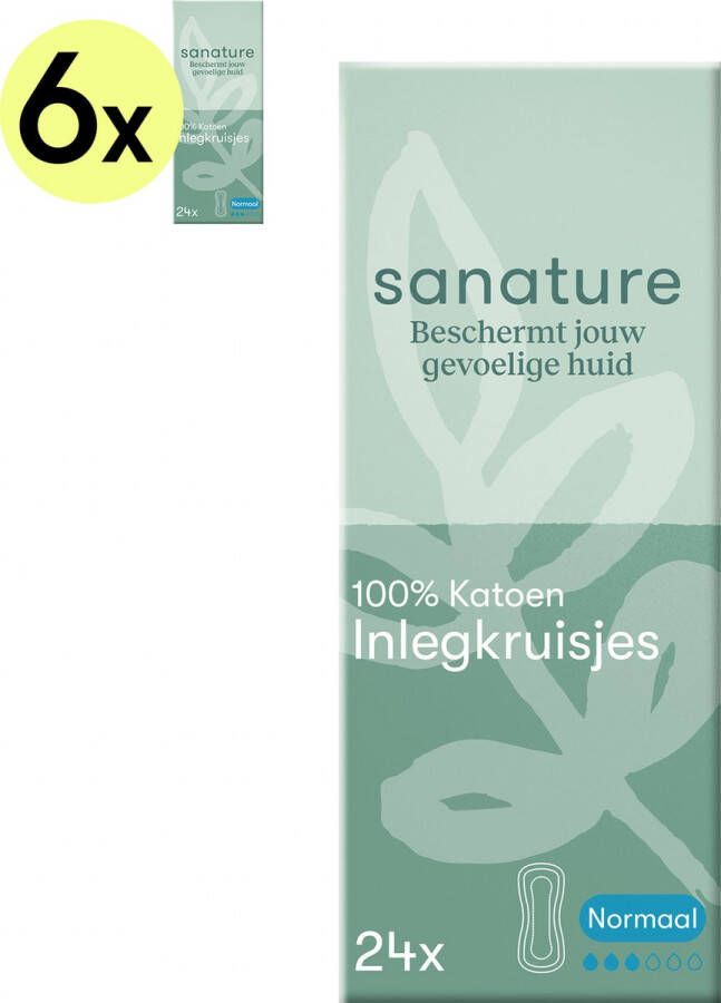 Sanature 100% katoenen Inlegkruisjes Normaal 6 x 24 stuks Natuurlijk & voor de gevoelige huid