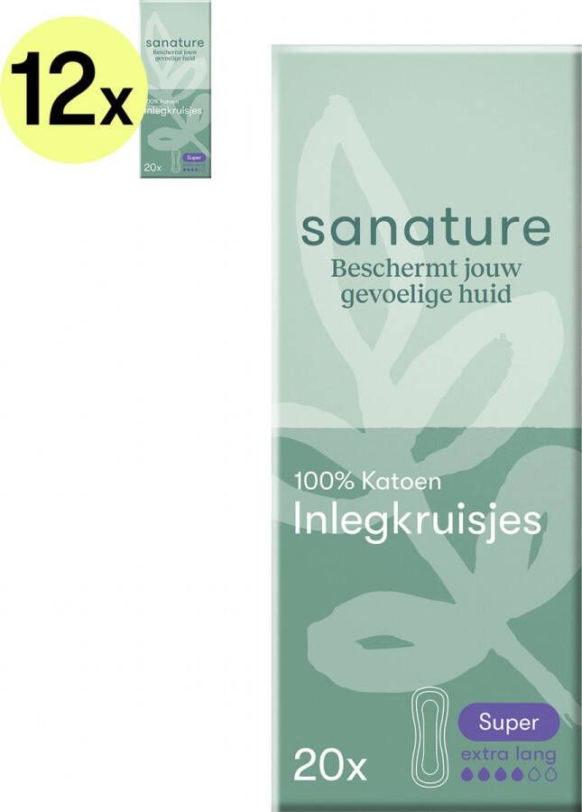 Sanature 100% katoenen Inlegkruisjes Super 12 x 20 stuks Natuurlijk & voor de gevoelige huid