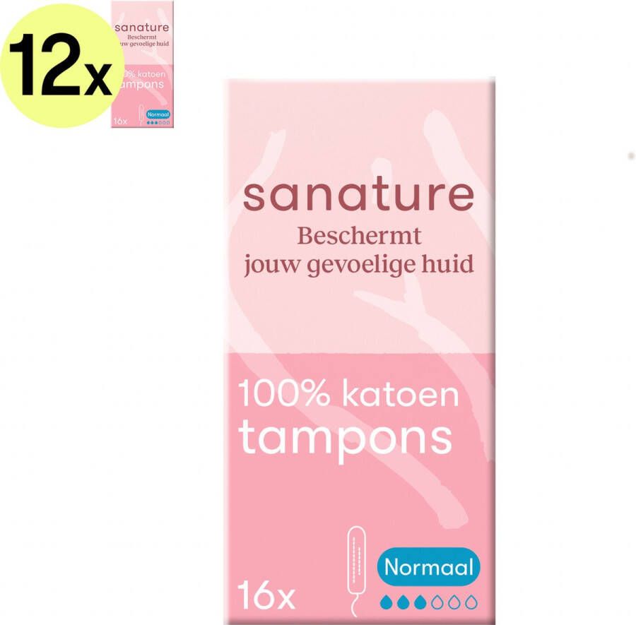 Sanature 100% katoenen Tampons Normaal 6 x 12 stuks Natuurlijk & voor de gevoelige huid