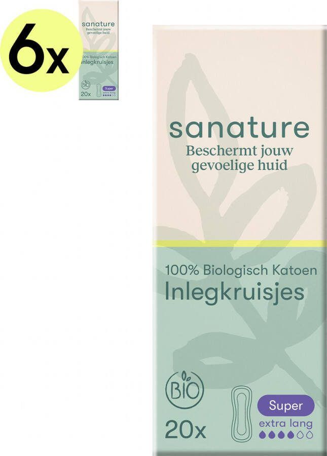 Sanature Bio 100% katoenen Inlegkruisjes Super 6 x 20 stuks Natuurlijk & voor de gevoelige huid