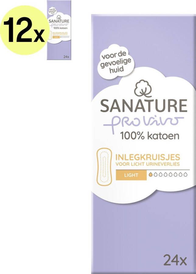 Sanature Pro Vivo 100% katoenen Inlegkruisjes met geurneutralisatie Light 12 x 24 stuks Natuurlijk & voor de gevoelige huid