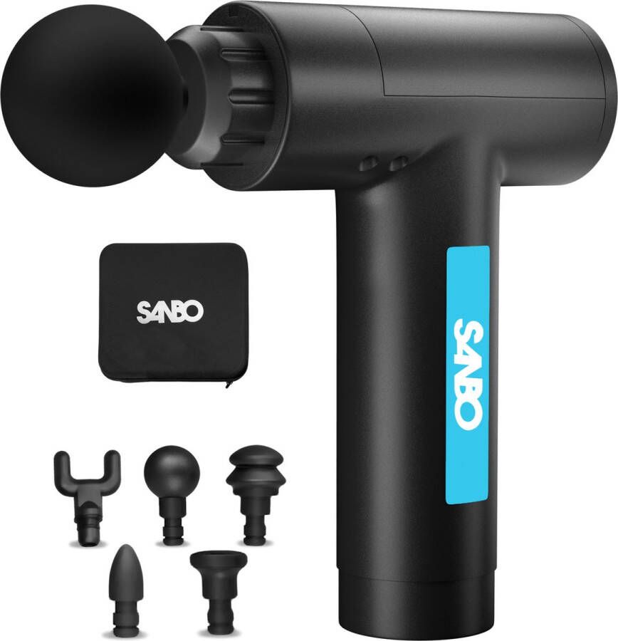 Sanbo Massage Gun Prime Inclusief Koffer en 5 Opzetstukken Sport en Relax Massageapparaat Krachtig en Draadloos Zwart Blauw Professioneel Massage pistool Fitness Valentijn Cadeautje