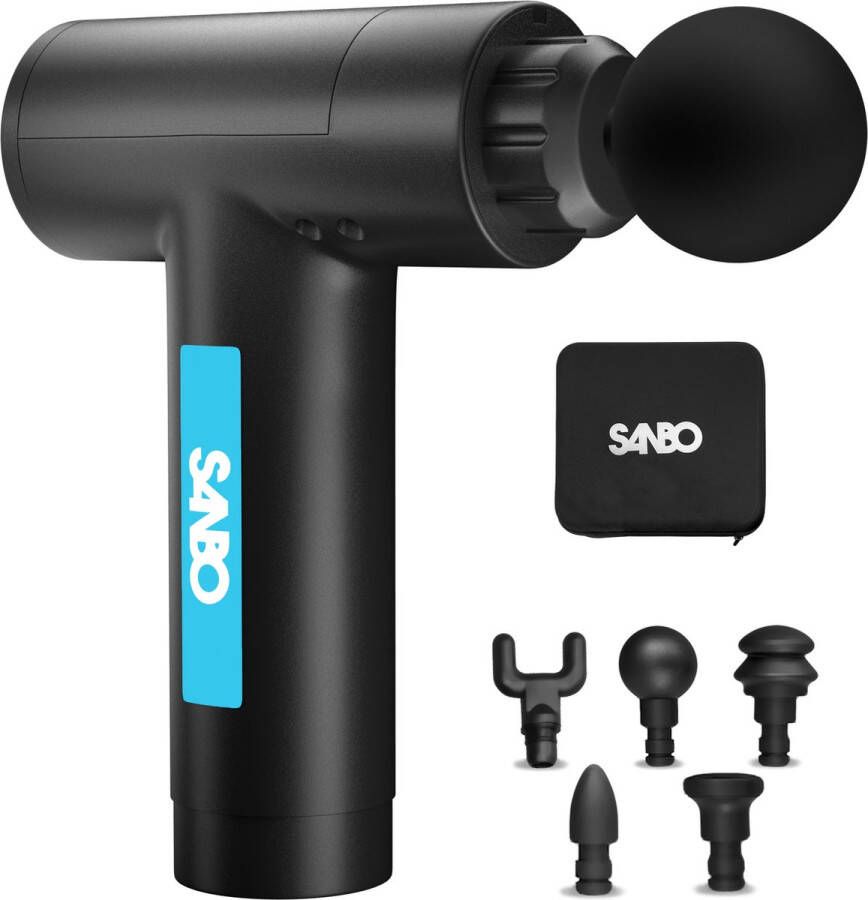 Sanbo Massage Gun Prime Inclusief Koffer en 5 Opzetstukken Sport en Relax Massageapparaat Krachtig en Draadloos Zwart Blauw Professioneel Massage pistool Fitness Valentijn Cadeautje