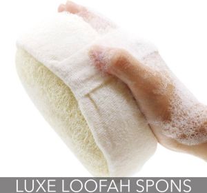 Sandesen Extra dikke zachte spons voor het zacht masseren en exfoliëren van uw huid onder de douche of in bad. Exfoliërende dikke loofah badspons met handriem