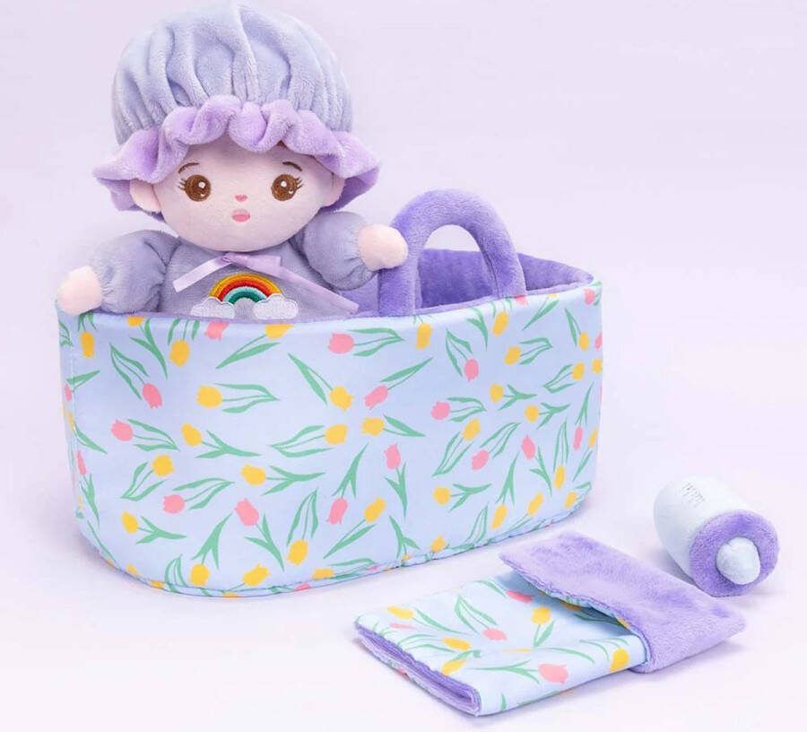 Sandra's Poppenkraam Abby- paars complete knuffelpop giftset gratis met naam