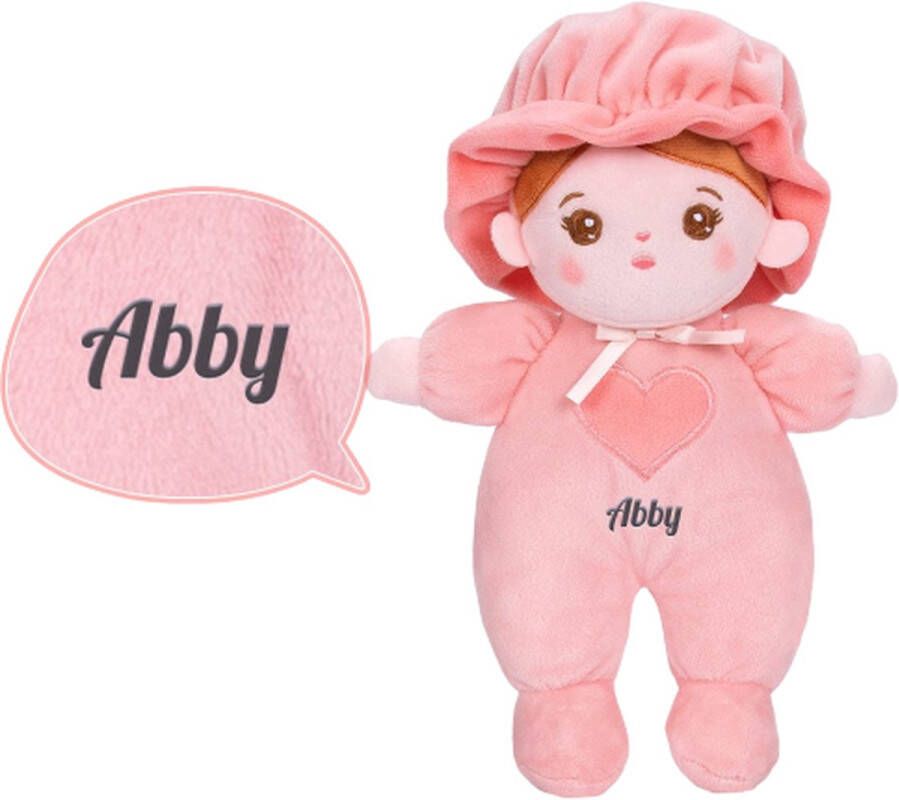 Sandra's Poppenkraam Abby roze mini knuffelpop gratis met naam