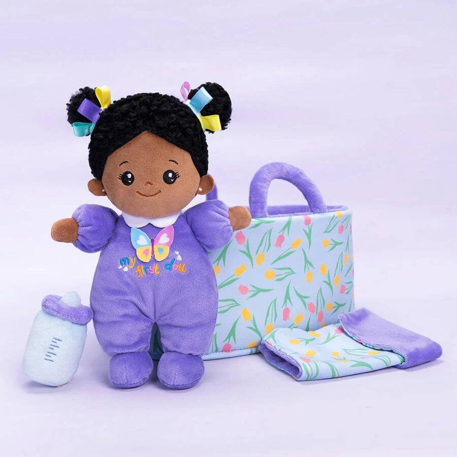 Sandra's Poppenkraam Navaeh paars complete knuffelpop giftset gratis met naam