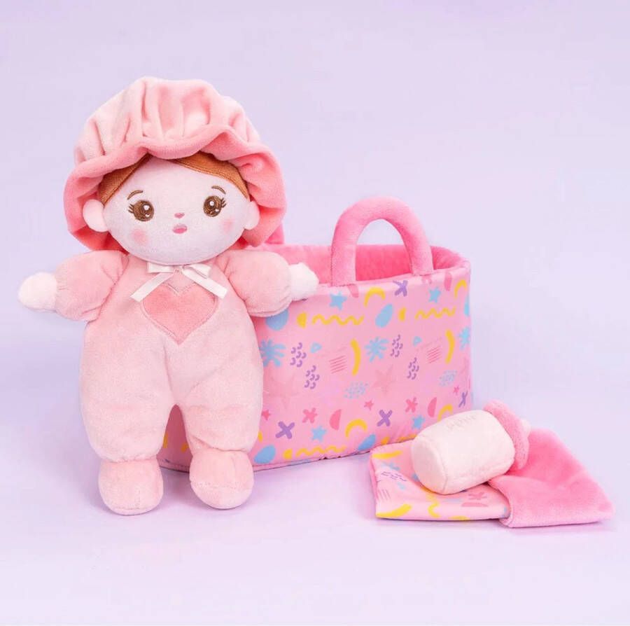 Sandra's Poppenkraam Abby- roze complete knuffelpop giftset gratis met naam