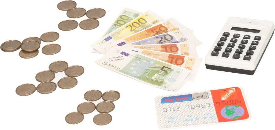 SANDY Speelgeld set 2x met rekenmachine en bankpasje Winkeltje spelen
