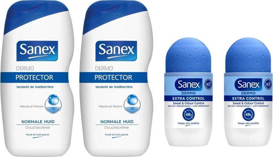 Sanex Dermo Protector SET 2 x Douchegel 500 ml + 2 x Deo Roller Extra Control Microtalk 50 ml